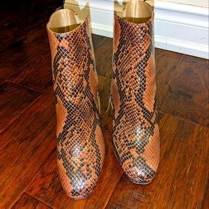 Brown snake print ankle boots,  size 6